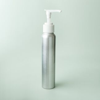 4 oz Brushed Aluminum Bottle with White Pump Top