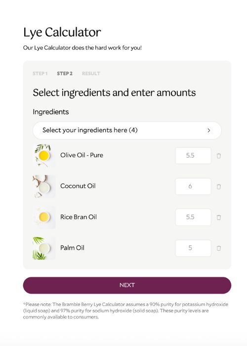 choosing oil amounts in the lye calculator
                | bramble berry
