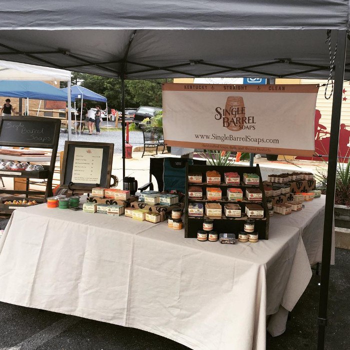 farmers
market display by single barrel soaps