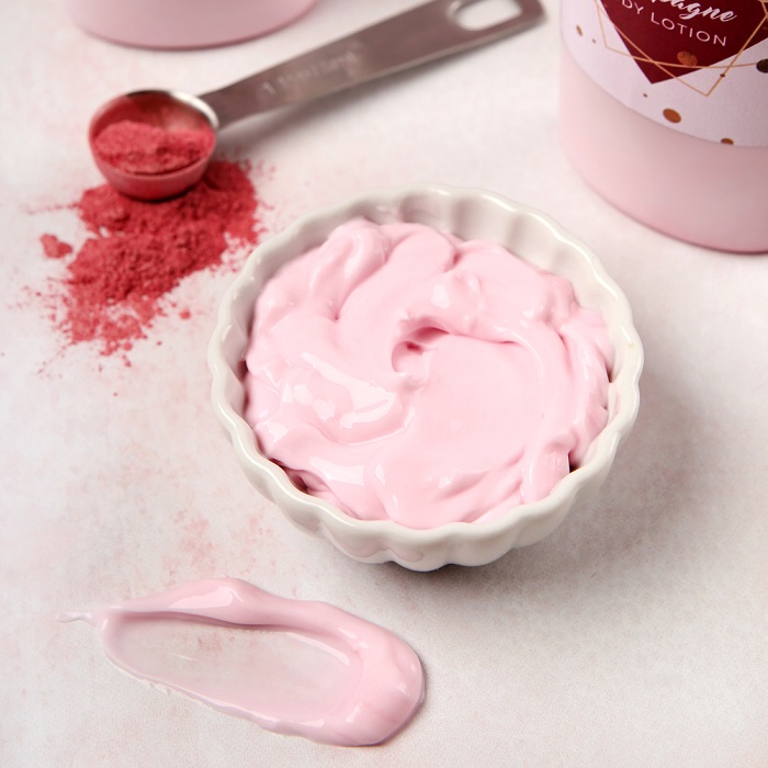 Lotion with pink colorant Lotion with pink colorant