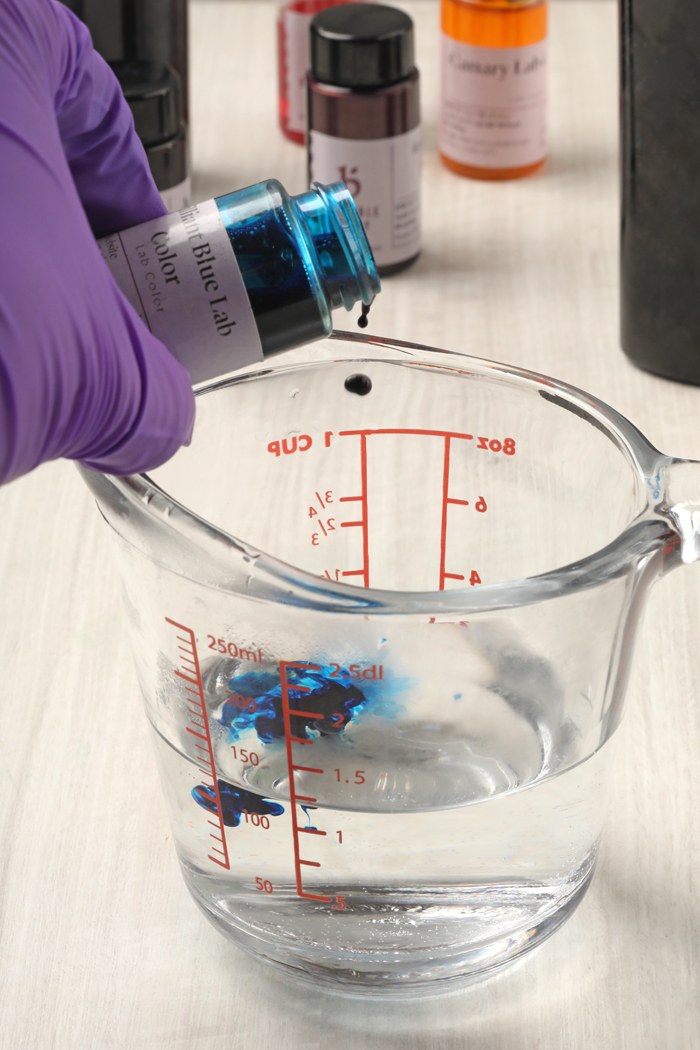 diluting
lab color in water | bramble berry