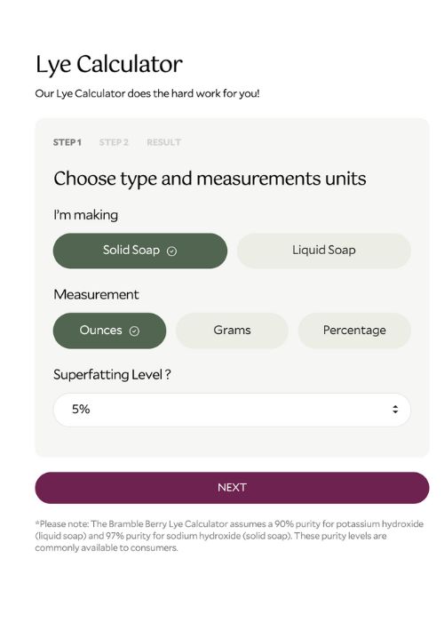 choosing oil amounts in the lye calculator                | bramble berry